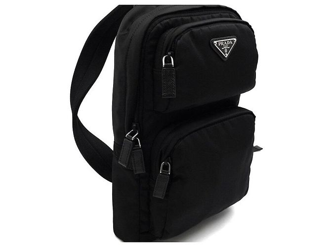 Prada Zaino a tracolla unisex in Re-Nylon Saffiano con logo triangolare nero - vista 7