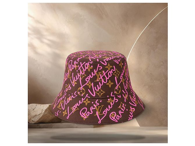 Louis Vuitton Sombrero Bucket Script Rosa - vista 2