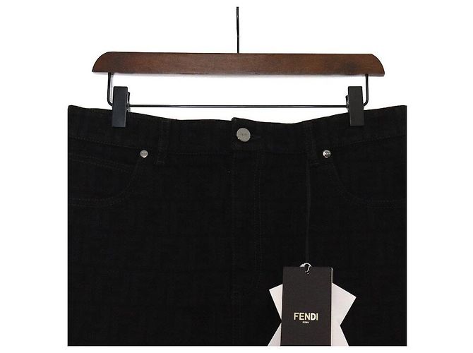 Fendi Minigonna in denim con logo FF nero - vista 2