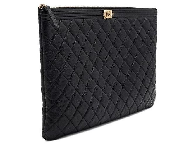 Chanel Black Caviar Boy Clutch Bag Large Schwarz - Ansicht 4
