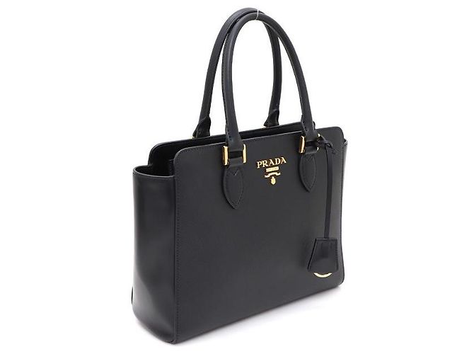 Prada Borsa Tote e Borsa a Spalla Saffiano Gold Logo Top Handle Nero - vista 2
