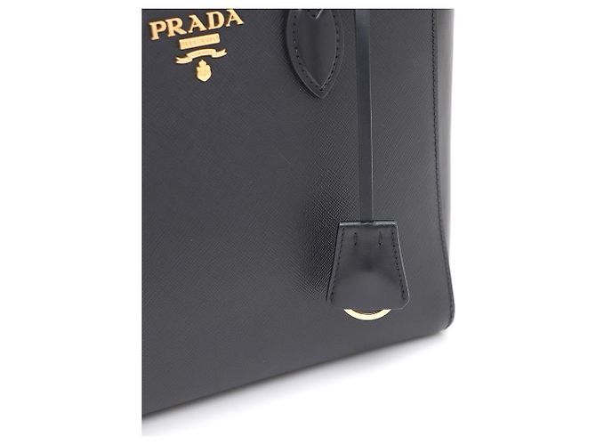 Prada Borsa Tote e Borsa a Spalla Saffiano Gold Logo Top Handle Nero - vista 6