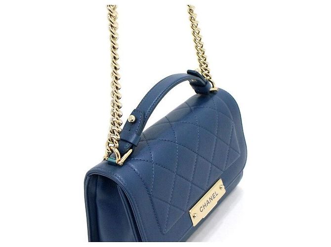 Chanel Pequena bolsa de alça Label Click em couro de bezerro azul-marinho com corrente dourada e transversal - vista 8