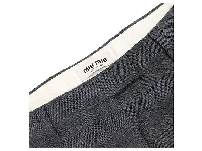 Miu Miu Pantalones de cintura baja en lana a cuadros gris - vista 5