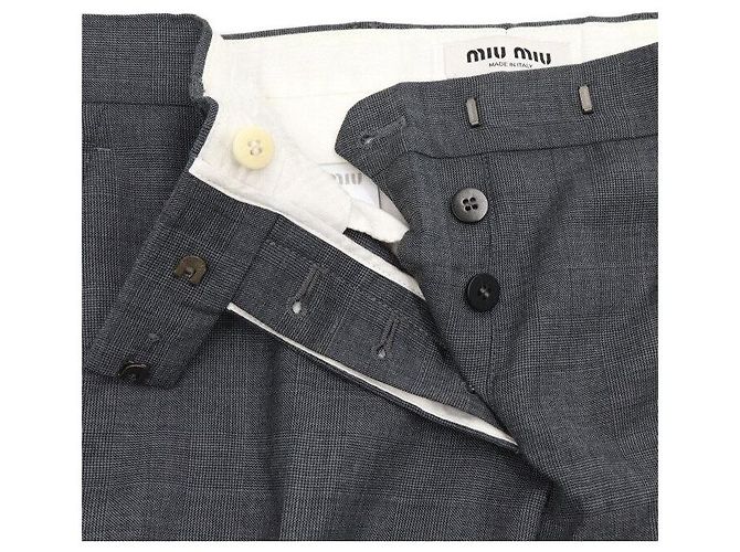 Miu Miu Pantalones de cintura baja en lana a cuadros gris - vista 6