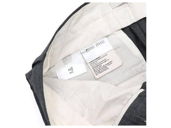 Miu Miu Pantalones de cintura baja en lana a cuadros gris - vista 7
