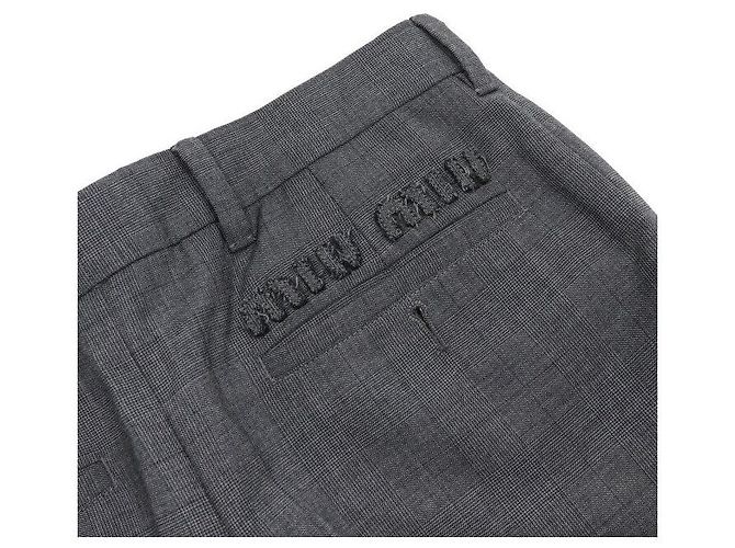Miu Miu Pantalones de cintura baja en lana a cuadros gris - vista 8