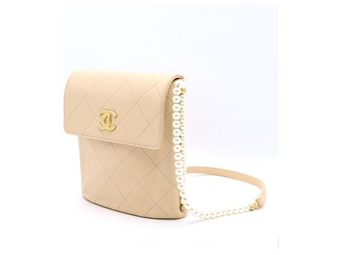 Chanel Kleiner Hobo-Schulterbeutel mit Perlen-Seitengurt Braun - Ansicht 2