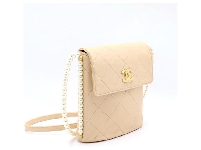 Chanel Kleiner Hobo-Schulterbeutel mit Perlen-Seitengurt Braun - Ansicht 3