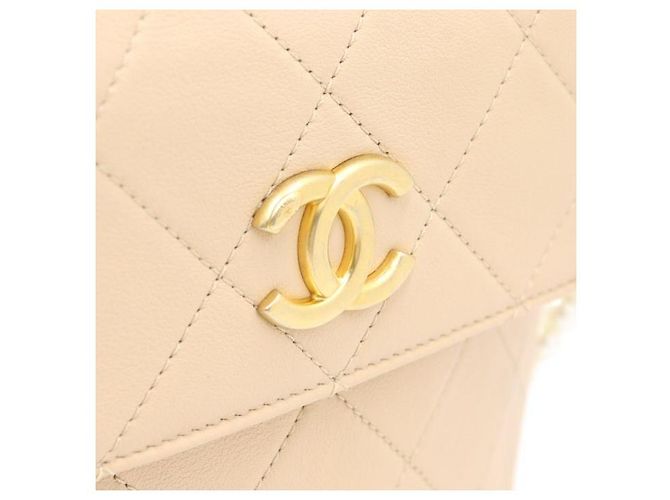 Chanel Kleiner Hobo-Schulterbeutel mit Perlen-Seitengurt Braun - Ansicht 4