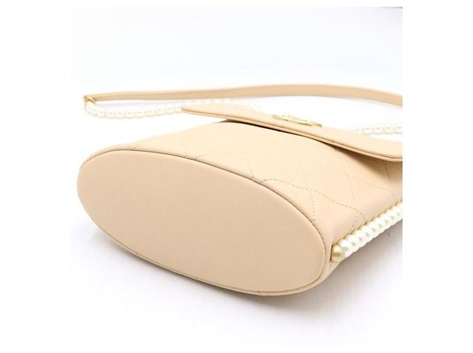 Chanel Kleiner Hobo-Schulterbeutel mit Perlen-Seitengurt Braun - Ansicht 8