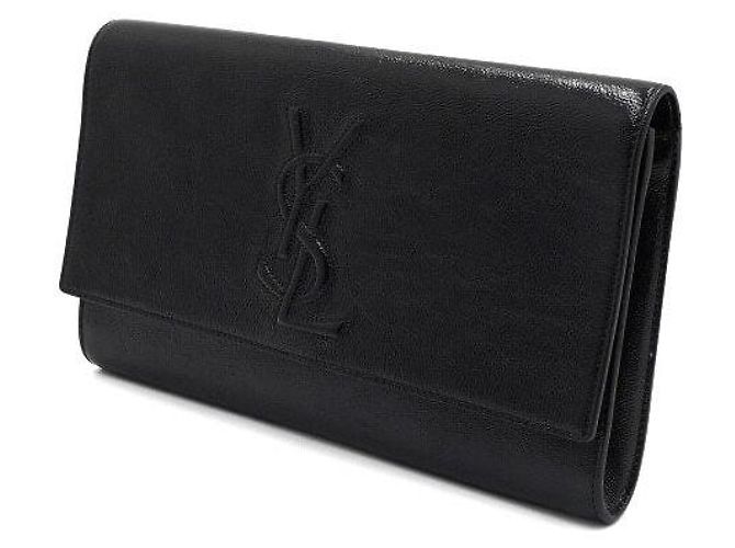 Saint Laurent Pochette Clutch con patta monogramma in vernice nera Nero - vista 2