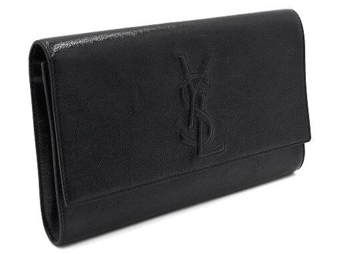 Saint Laurent Pochette Clutch con patta monogramma in vernice nera Nero - vista 3