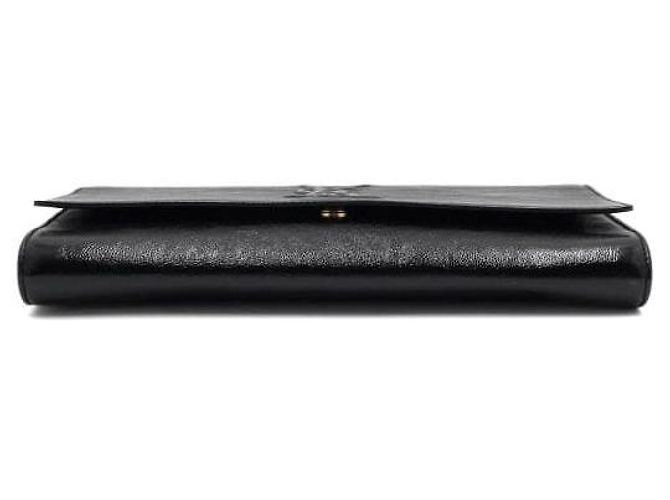 Saint Laurent Pochette Clutch con patta monogramma in vernice nera Nero - vista 7