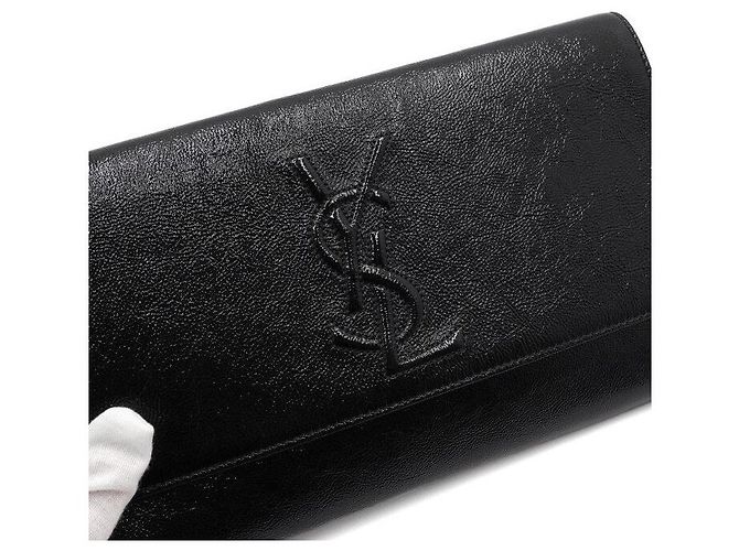 Saint Laurent Pochette Clutch con patta monogramma in vernice nera Nero - vista 8