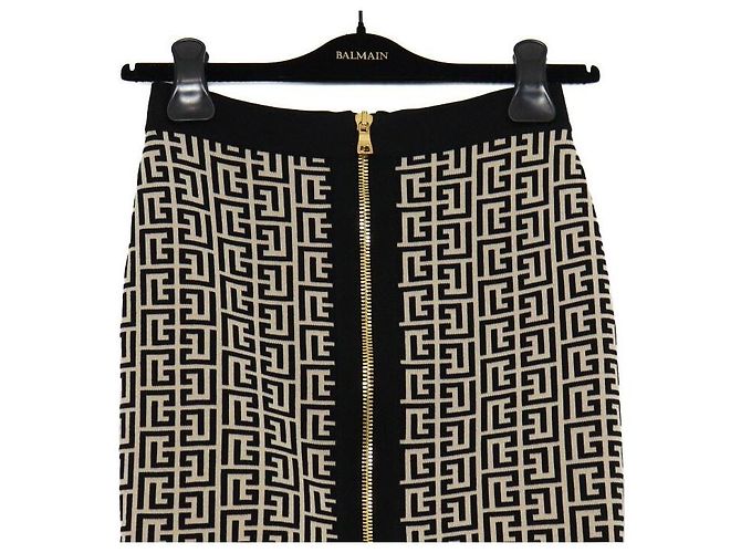 Balmain Gonna a matita in misto lana con monogramma e zip dorata Multicolore - vista 2