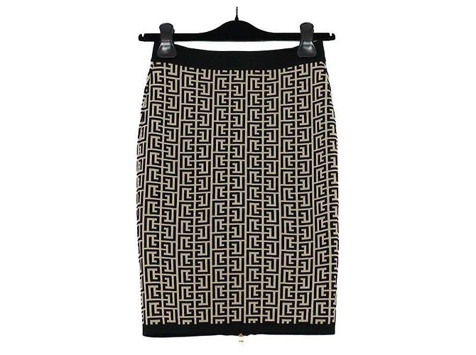 Balmain Gonna a matita in misto lana con monogramma e zip dorata Multicolore - vista 4