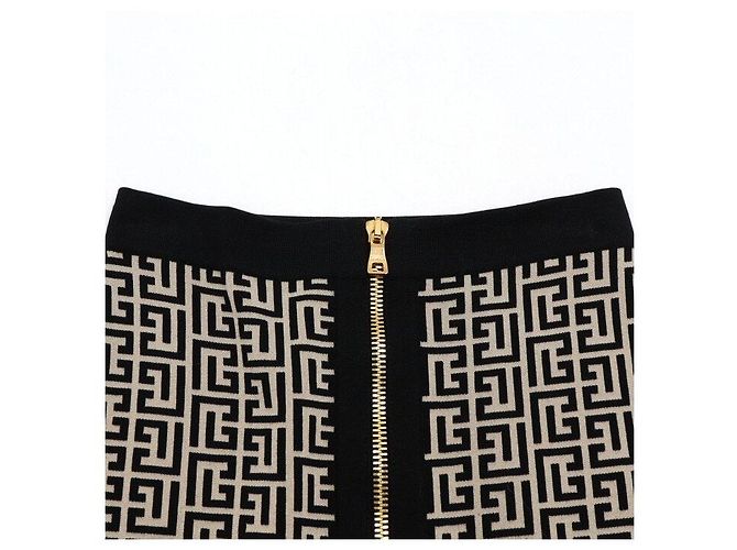 Balmain Gonna a matita in misto lana con monogramma e zip dorata Multicolore - vista 5