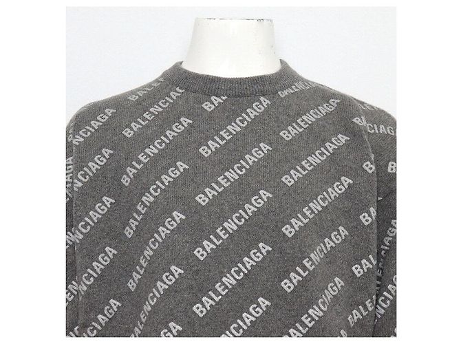 Balenciaga Grauer Strickpullover für Herren aus Kaschmir-Mischung mit Initial-Logo-Jacquard Braun - Ansicht 2