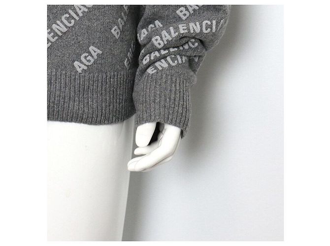 Balenciaga Grauer Strickpullover für Herren aus Kaschmir-Mischung mit Initial-Logo-Jacquard Braun - Ansicht 3