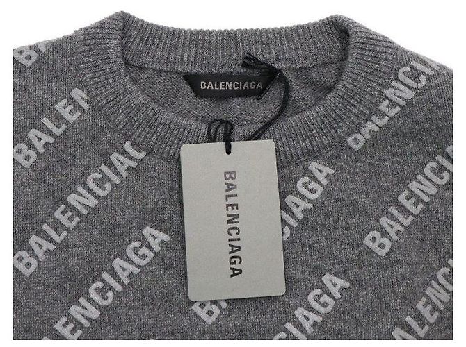 Balenciaga Grauer Strickpullover für Herren aus Kaschmir-Mischung mit Initial-Logo-Jacquard Braun - Ansicht 5