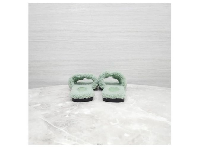 Hermès Sandalo Ciabatta Oran in Shearling Mint Verde - vista 4
