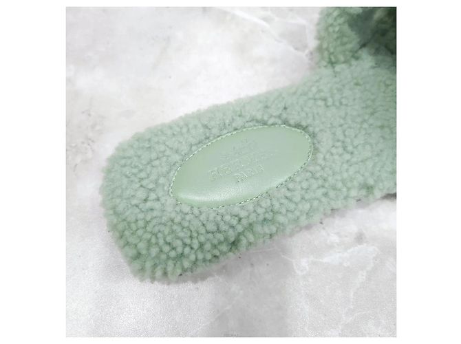 Hermès Sandalo Ciabatta Oran in Shearling Mint Verde - vista 6