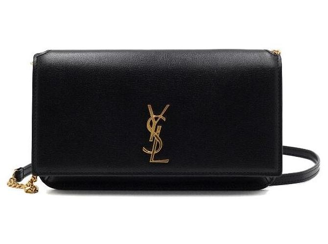 Saint Laurent Custodia per telefono con tracolla in pelle Monogram con catena dorata e borsa a tracolla - vista 2