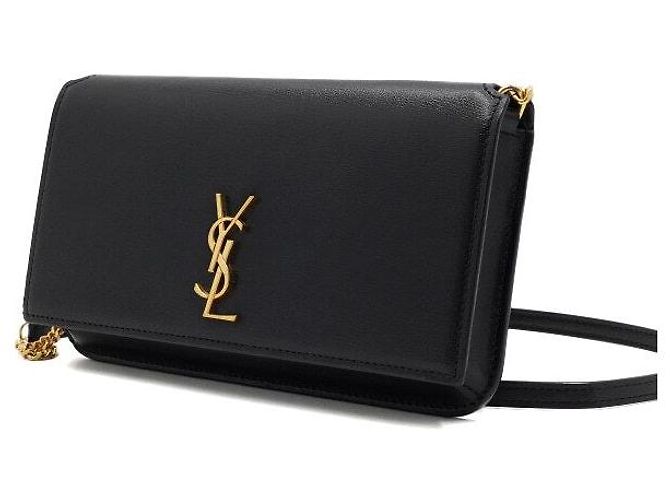 Saint Laurent Custodia per telefono con tracolla in pelle Monogram con catena dorata e borsa a tracolla - vista 3