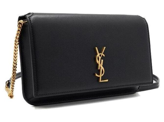 Saint Laurent Custodia per telefono con tracolla in pelle Monogram con catena dorata e borsa a tracolla - vista 4