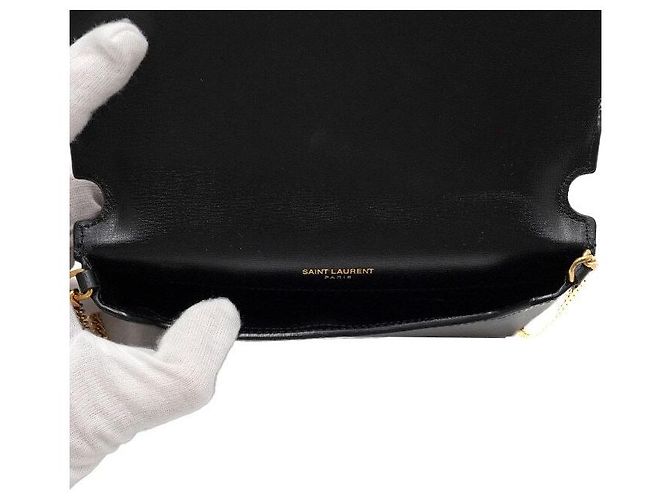 Saint Laurent Custodia per telefono con tracolla in pelle Monogram con catena dorata e borsa a tracolla - vista 6