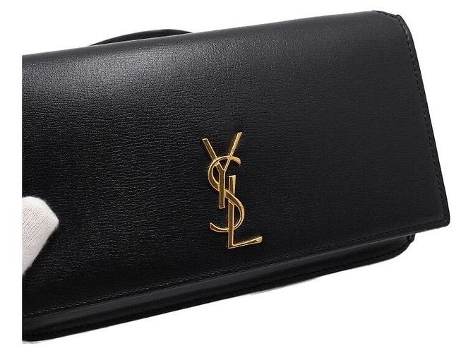 Saint Laurent Custodia per telefono con tracolla in pelle Monogram con catena dorata e borsa a tracolla - vista 9