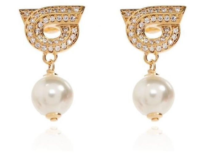 Salvatore Ferragamo Orecchini Pearl Crystal Gancini Multicolore - vista 3