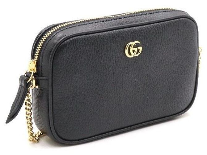 Gucci Mini borsa a tracolla GG Marmont nera con catena dorata - vista 3