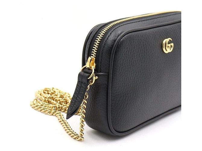 Gucci Mini borsa a tracolla GG Marmont nera con catena dorata - vista 8