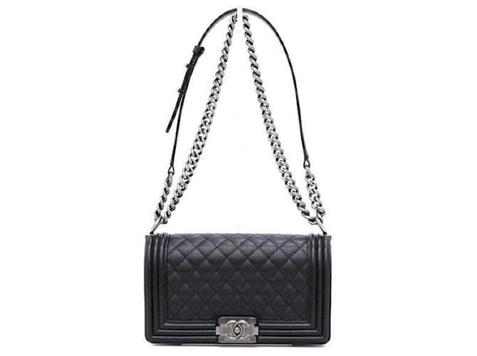 Chanel Borsa a Spalla Boy Caviar Medium Flap Silver Chain Nero - vista 2
