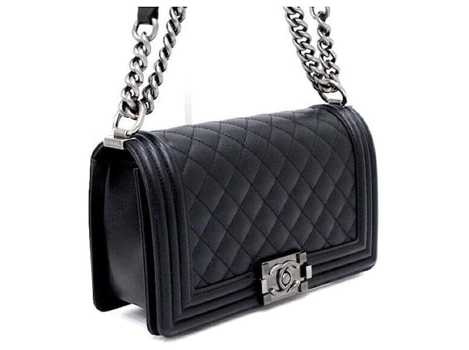 Chanel Borsa a Spalla Boy Caviar Medium Flap Silver Chain Nero - vista 4