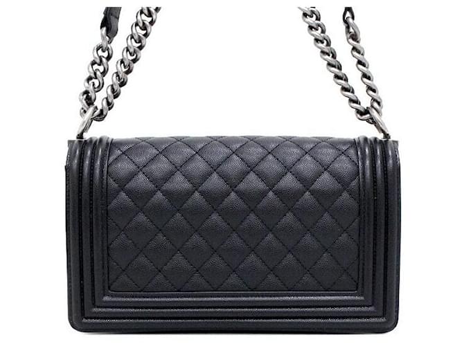 Chanel Borsa a Spalla Boy Caviar Medium Flap Silver Chain Nero - vista 5