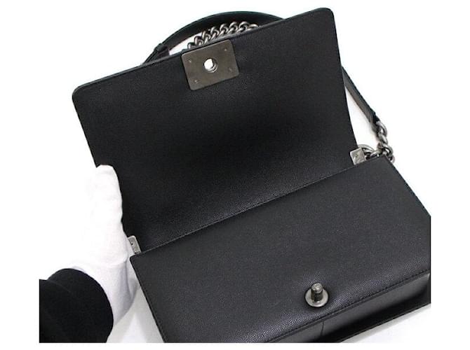 Chanel Borsa a Spalla Boy Caviar Medium Flap Silver Chain Nero - vista 6