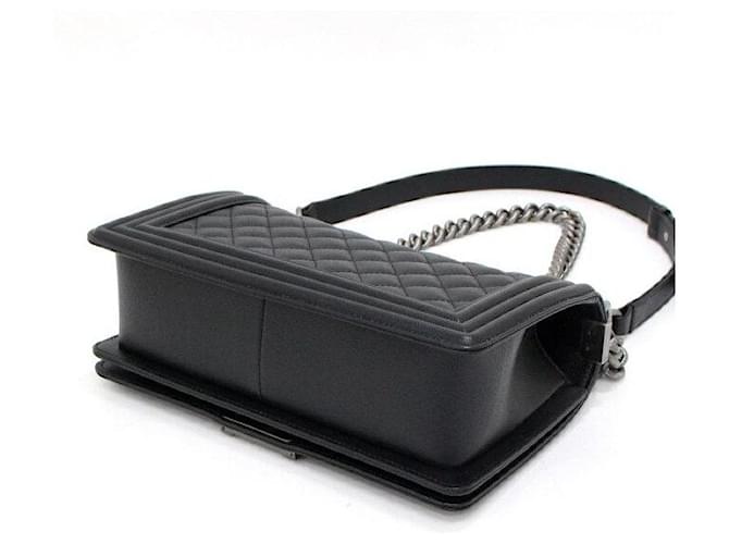 Chanel Borsa a Spalla Boy Caviar Medium Flap Silver Chain Nero - vista 8