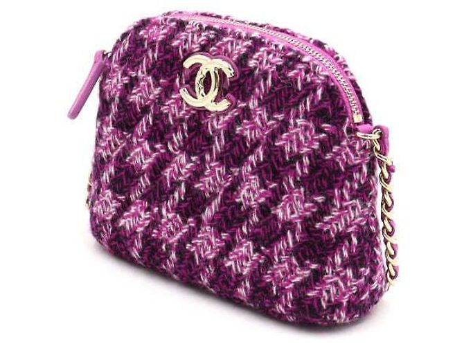 Chanel Mini bolsa de ombro meia lua em tweed roxo com corrente dourada - vista 2