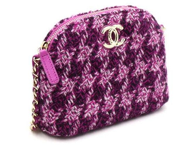 Chanel Mini bolsa de ombro meia lua em tweed roxo com corrente dourada - vista 3