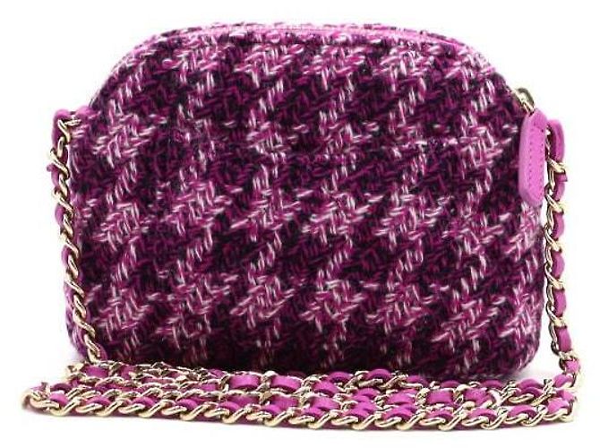 Chanel Mini bolsa de ombro meia lua em tweed roxo com corrente dourada - vista 4