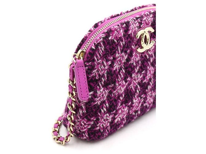 Chanel Mini bolsa de ombro meia lua em tweed roxo com corrente dourada - vista 7
