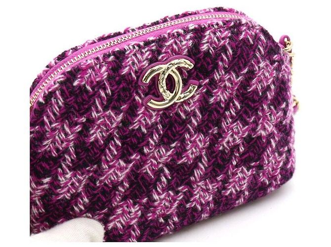 Chanel Mini bolsa de ombro meia lua em tweed roxo com corrente dourada - vista 8