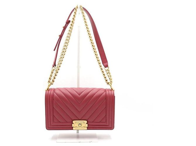 Chanel Borsa a Spalla Boy Medium Flap Gold Chain Rosso - vista 2
