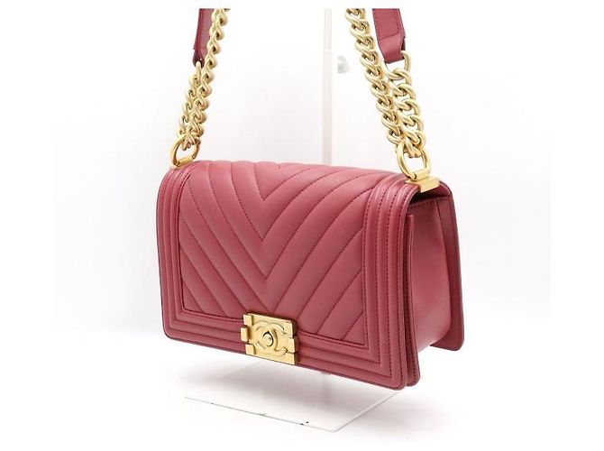 Chanel Borsa a Spalla Boy Medium Flap Gold Chain Rosso - vista 3