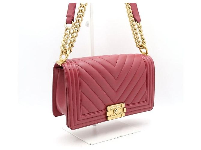 Chanel Borsa a Spalla Boy Medium Flap Gold Chain Rosso - vista 4