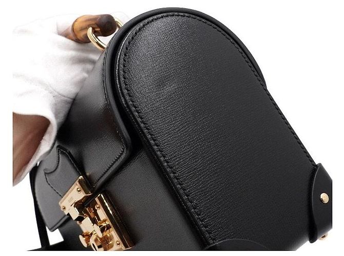 Bamboo Gucci Piccola borsa tote in pelle nera con manico in bambù e tracolla a catena dorata a tracolla Nero - vista 10