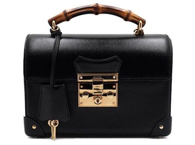 Bamboo Gucci Piccola borsa tote in pelle nera con manico in bambù e tracolla a catena dorata a tracolla Nero - vista 2